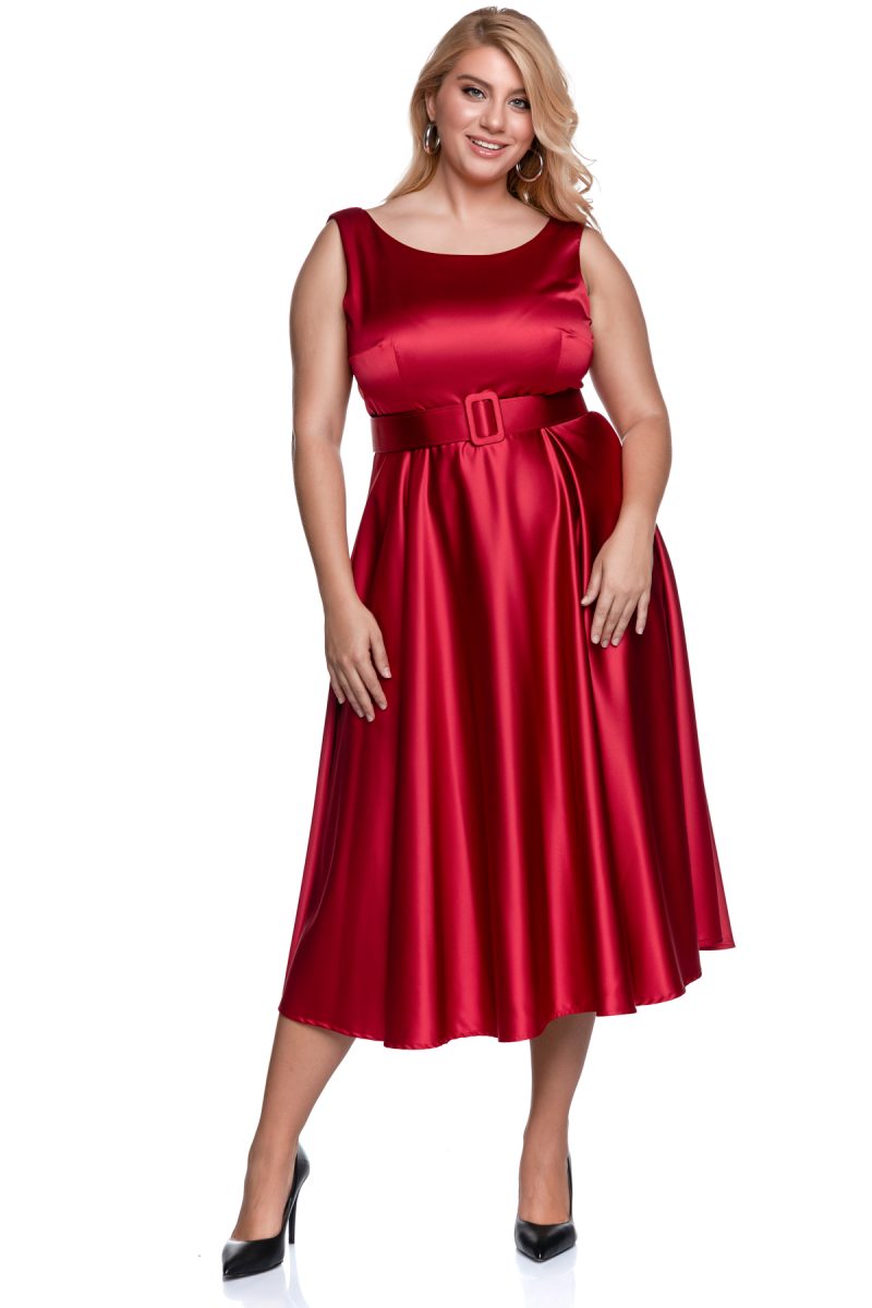 Κόκκινο Σατέν Κοκτέηλ Μιντι Φόρεμα