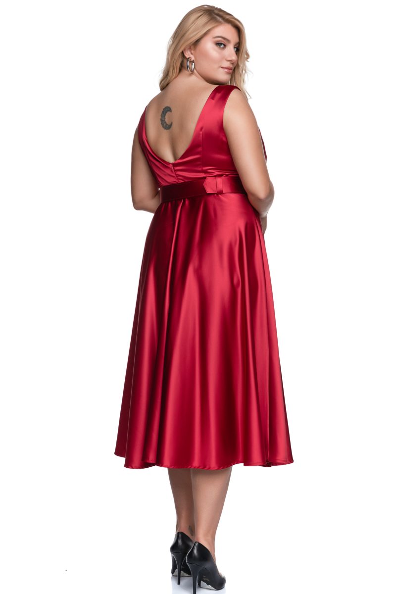 Κόκκινο Σατέν Κοκτέηλ Μιντι Φόρεμα