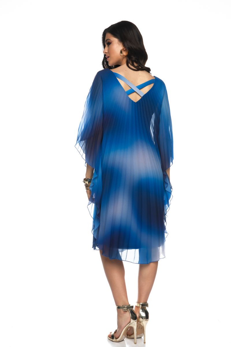 Μίντι Μπατίκ BlueShades Πλισσέ Φόρεμα