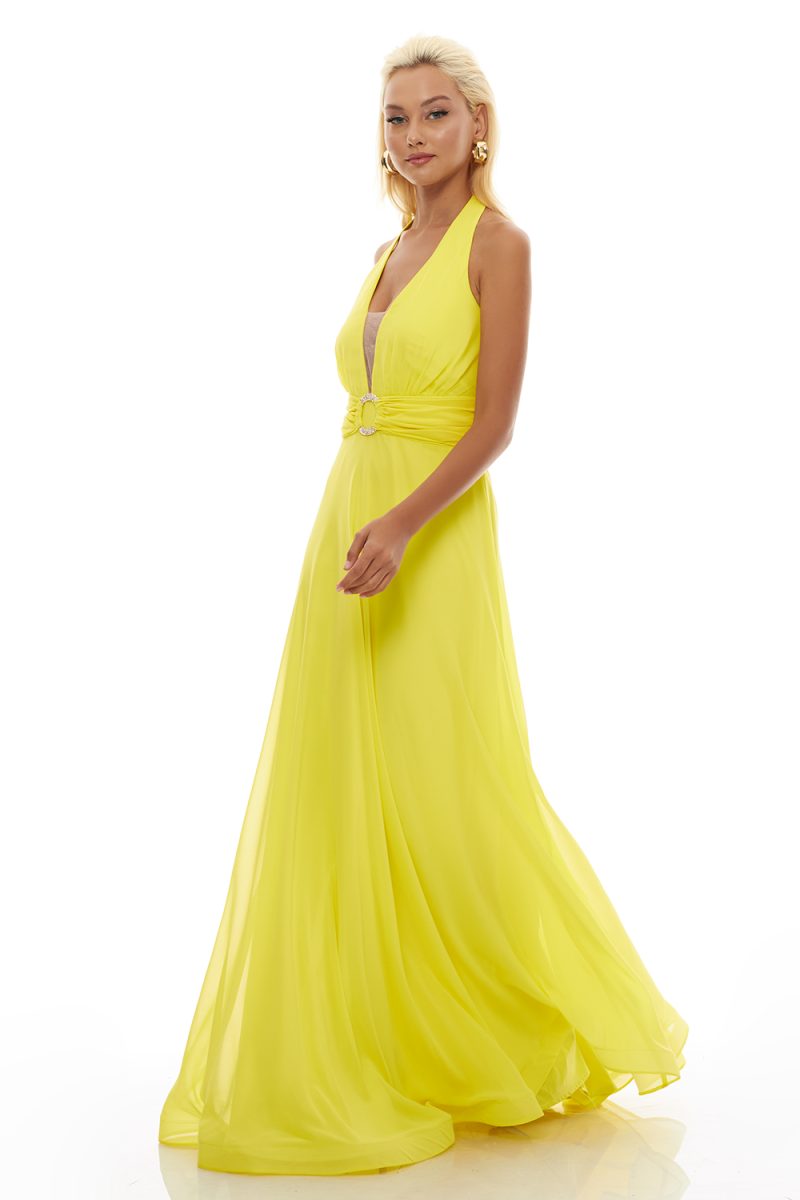 Κίτρινο Φόρεμα Halter Εξώπλατο
