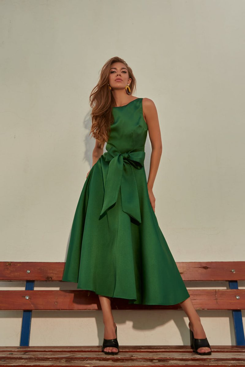 Κοκτέηλ Σατέν Grass Πράσινο Φόρεμα JACKIE