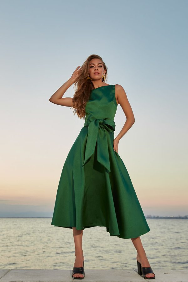 Κοκτέηλ Σατέν Grass Πράσινο Φόρεμα JACKIE