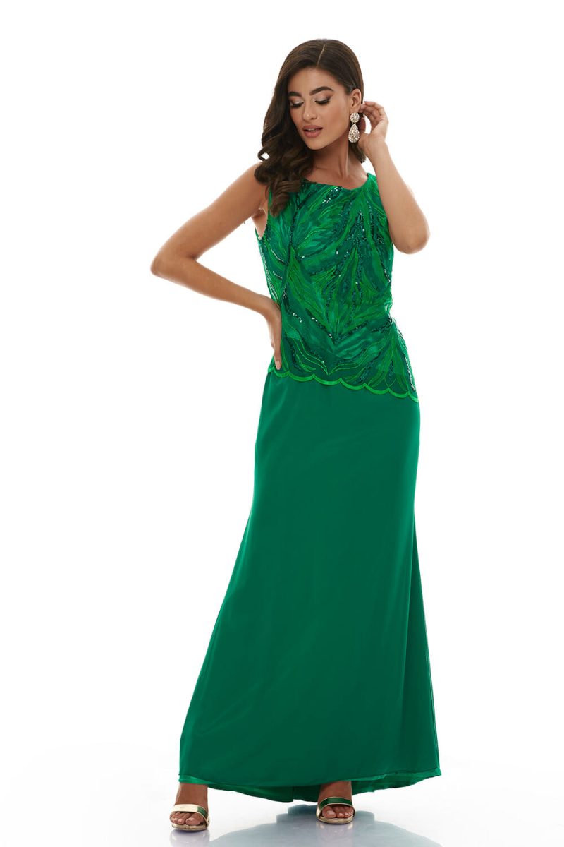 Αμπιγιέ Πράσινο Φόρεμα Κεντημένο Τοπ
