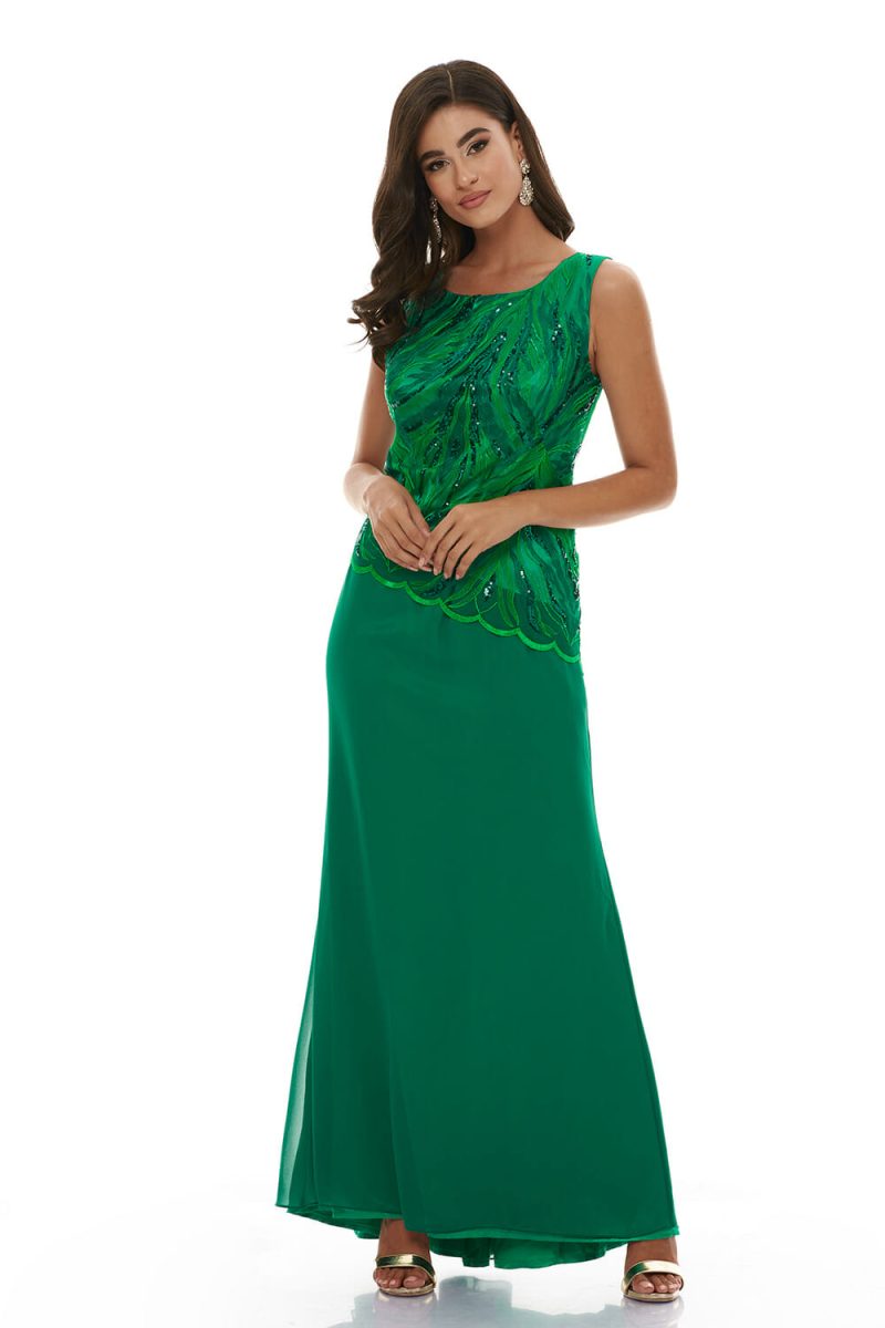 Αμπιγιέ Πράσινο Φόρεμα Κεντημένο Τοπ