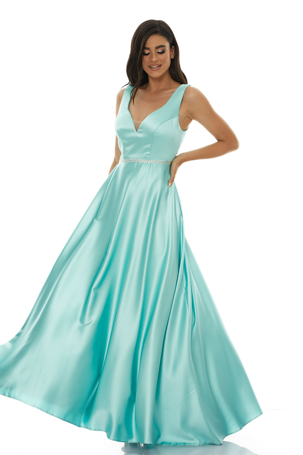 Emerald Σατέν Φόρεμα Λαμπερή Ζώνη