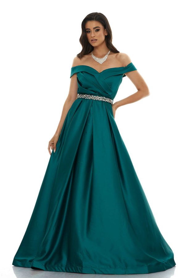 Σατέν Bateau Φόρεμα Με Glam Ζώνη