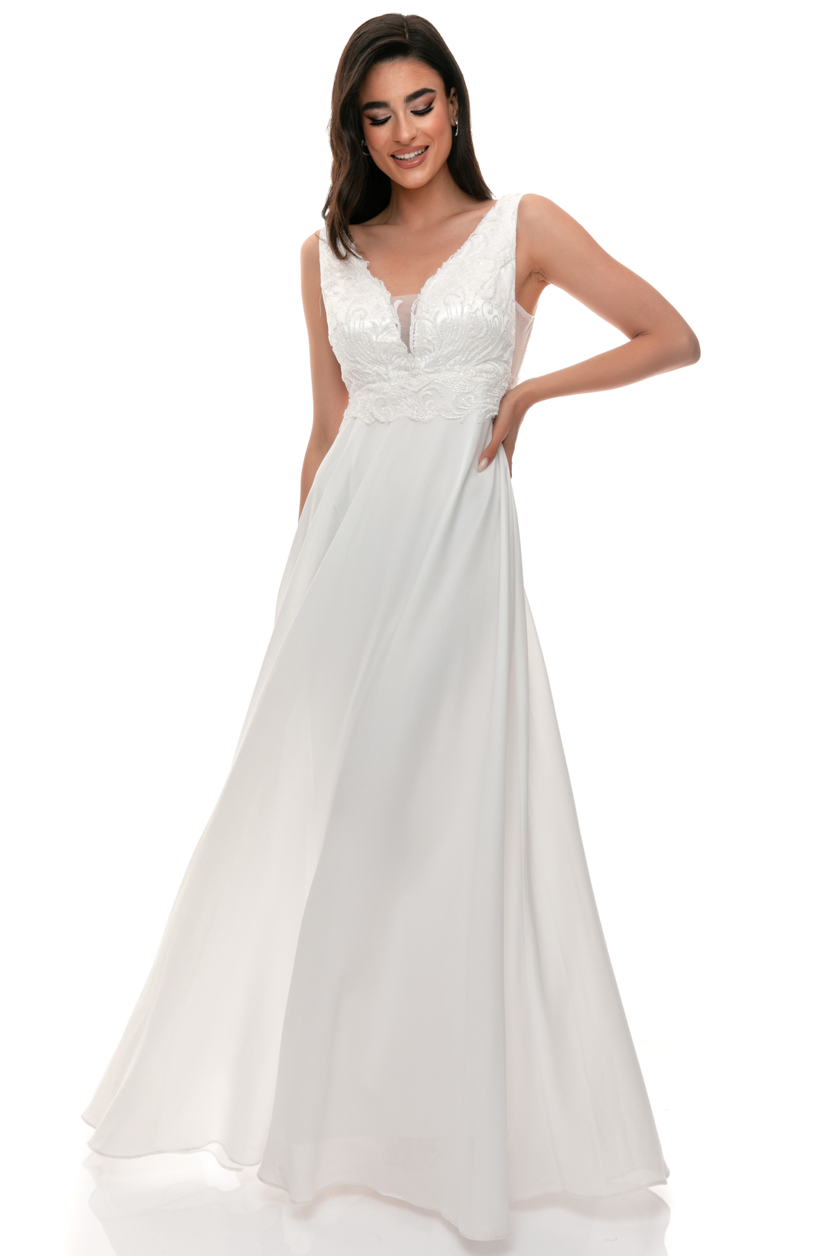Λευκό Φόρεμα Με Embroidery Bust