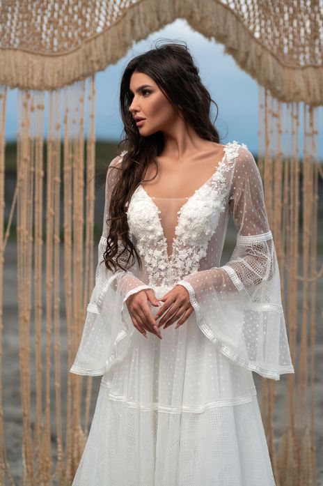 princess polly baby blue dress Strapless Boho Ivory Lace Chiffon Wedding Dress main image 0