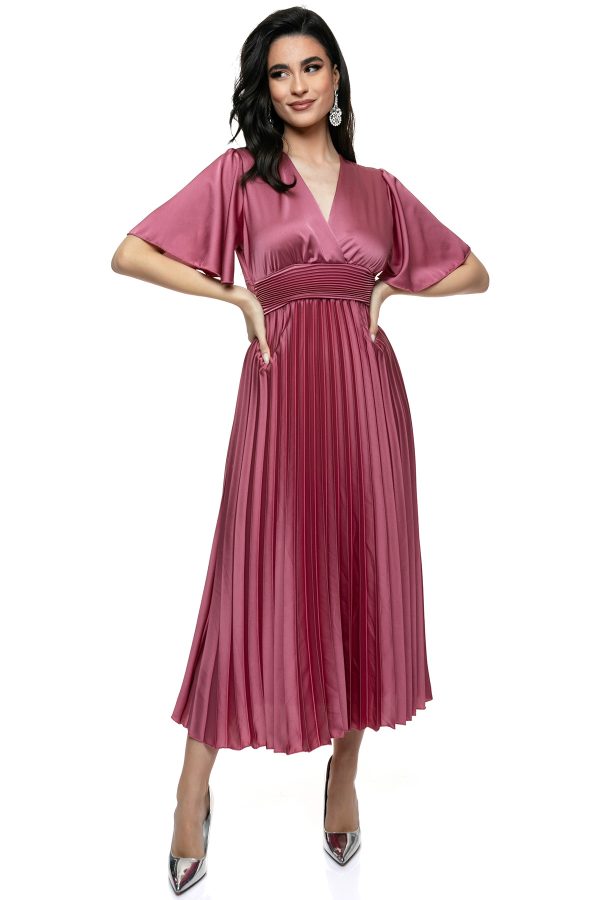 Πολυτελές Σατέν Πλισέ Φόρεμα σε Ελεγκάν ροζ