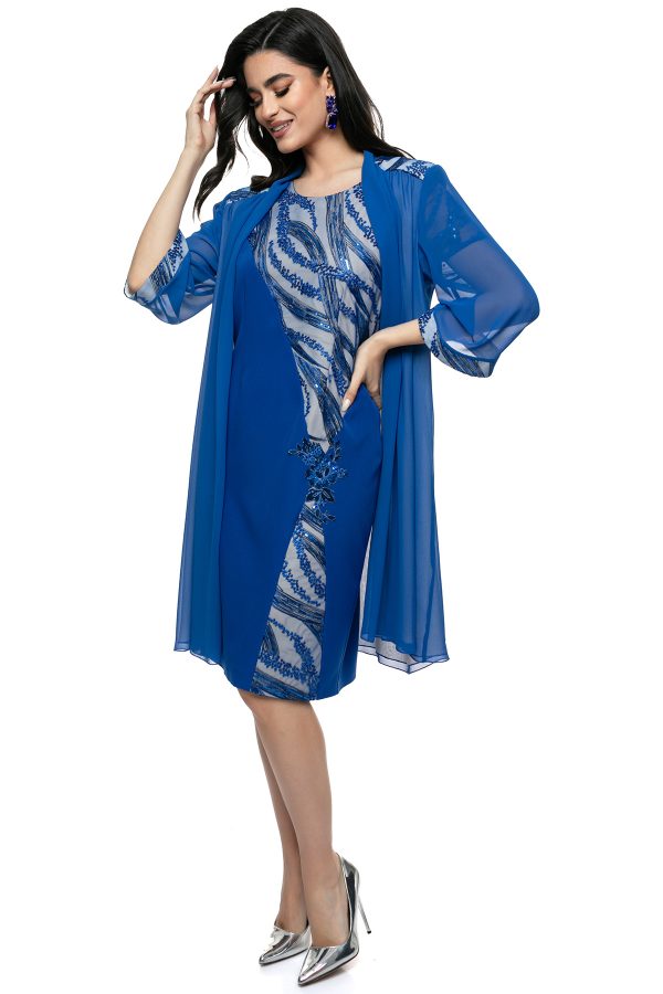 Κομψό Φόρεμα Ίσιας Γραμμής με Συνοδευτική Μουσελίνα Τουνίκ και Δαντέλα