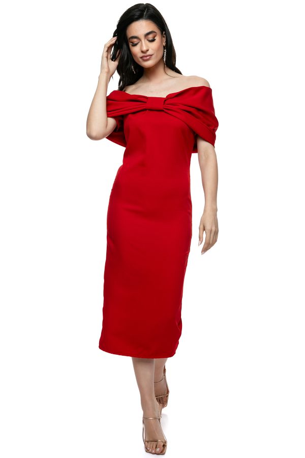 Κόκκινο Μίντι Φόρεμα με Μανίκια Φιόγκο - Διαχρονική Εντυπωσιακότητα