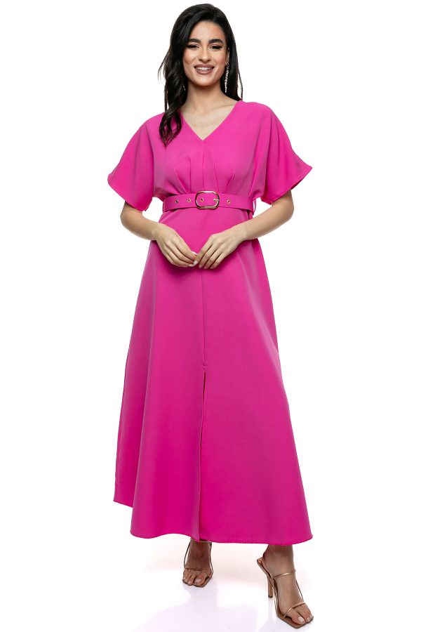 Ροζ Μίντι Φόρεμα γραμμής Α με Ζώνη - Ευέλικτη Θηλυκότητα για Κάθε Περίσταση