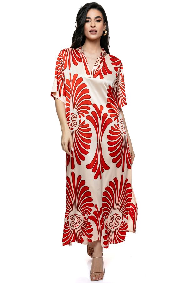 Καλοκαιρινό Φόρεμα στυλ Καφτάνι με Φλοράλ Σχέδιο - Αέρινη Ελευθερία και Στυλ