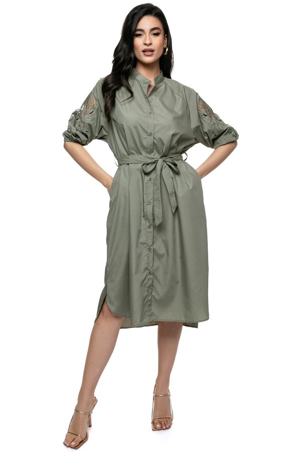 Φόρεμα Σεμιζιέ με Κεντητά Κηπουρό Μανίκια - Πολυτελής Ανοιξιάτικη Επιλογή