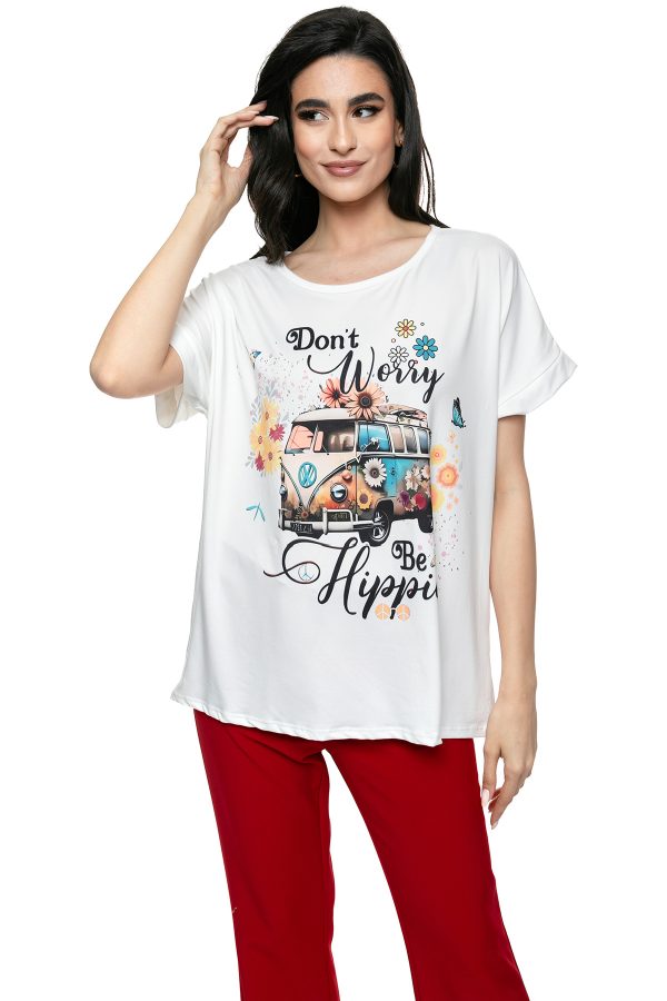 Oversized T-Shirt 'Be Hippie' - Φαρδιά Μπλούζα με Βαν Στάμπα & Μήνυμα Ελευθερίας