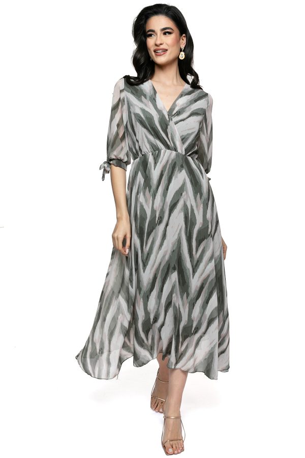 Oversized Μίντι Φόρεμα με Βολάν και Σύνδεσμο στο Μανίκι - Εκλεπτυσμένο Χακί