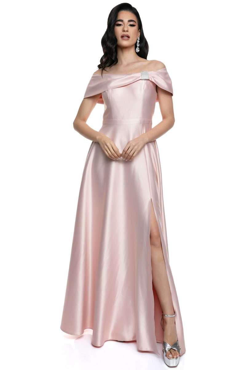 Σατέν Bateau Φόρεμα Με Glam Detail
