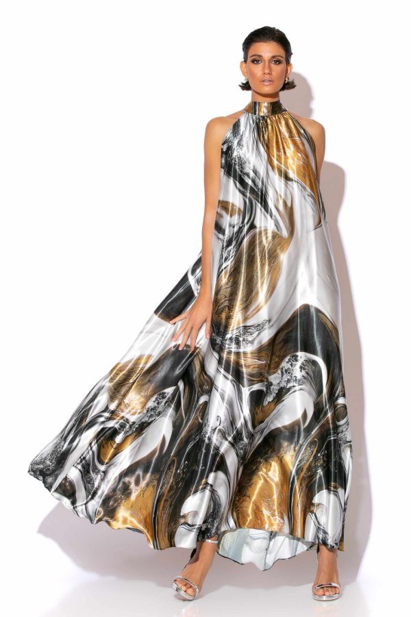 Εντυπωσιακό Μακρύ Φόρεμα με Αφηρημένα Σχέδια - Ιδανικό για Επίσημες Εμφανίσεις