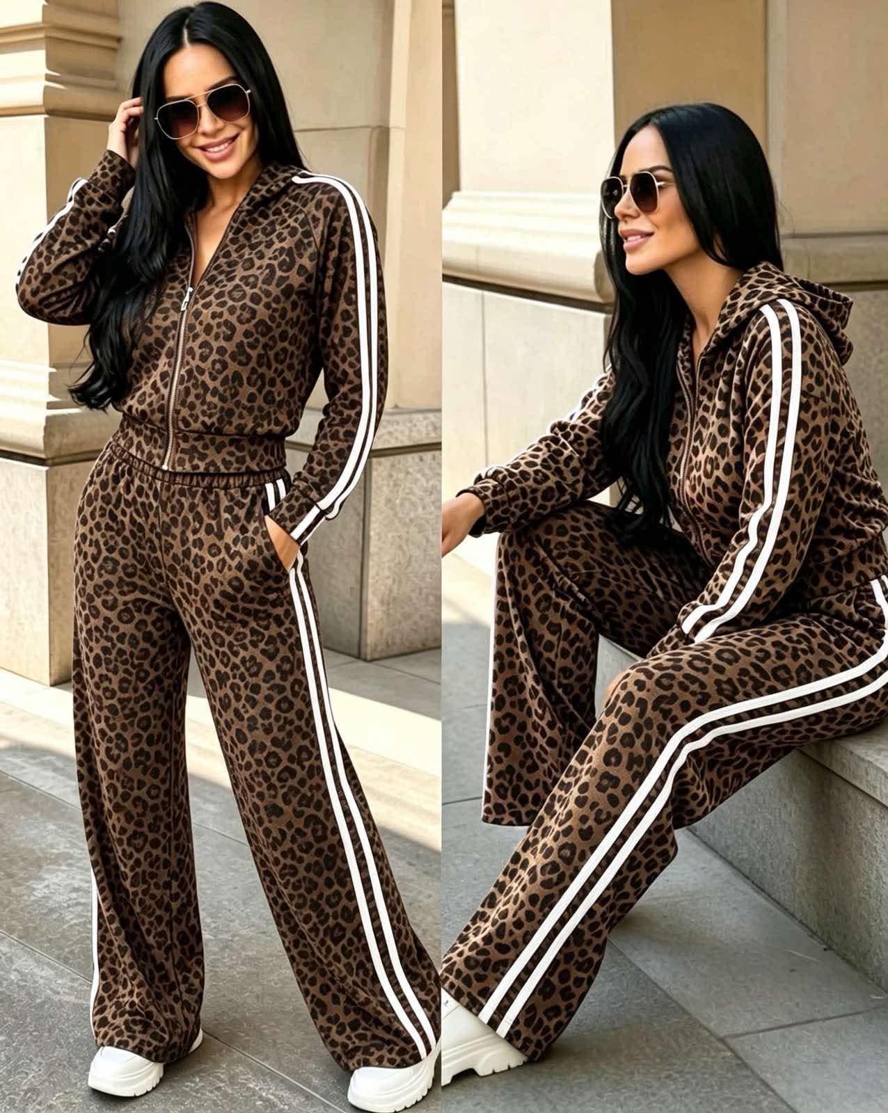 Γυναικείο Σετ Φόρμας Animal Print με Ζακέτα & Παντελόνι – Casual Chic Σετ