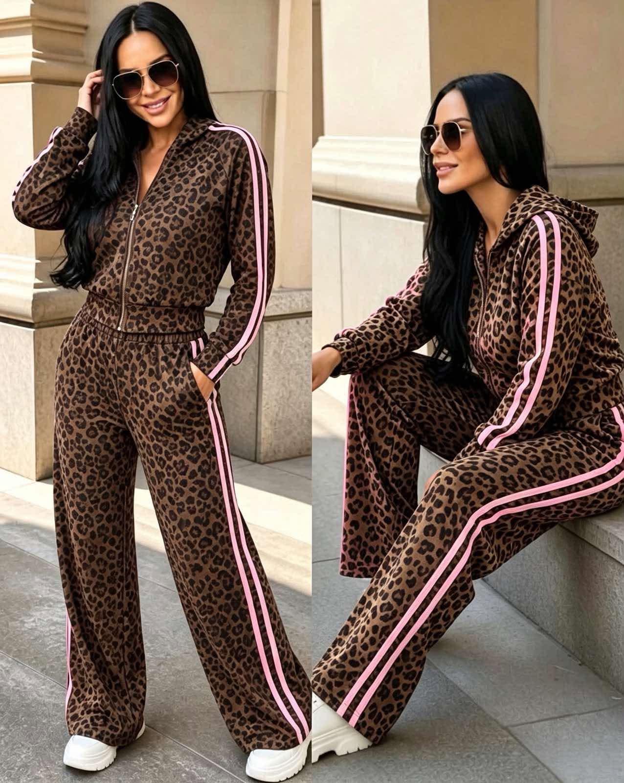 Γυναικείο Σετ Φόρμας Animal Print με Ζακέτα & Παντελόνι – Casual Chic Σετ