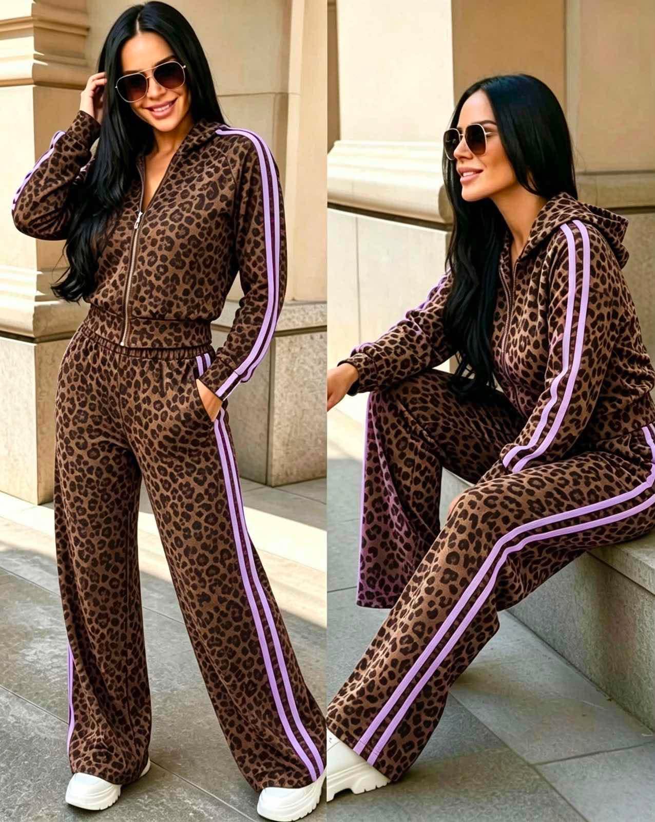 Γυναικείο Σετ Φόρμας Animal Print με Ζακέτα & Παντελόνι – Casual Chic Σετ