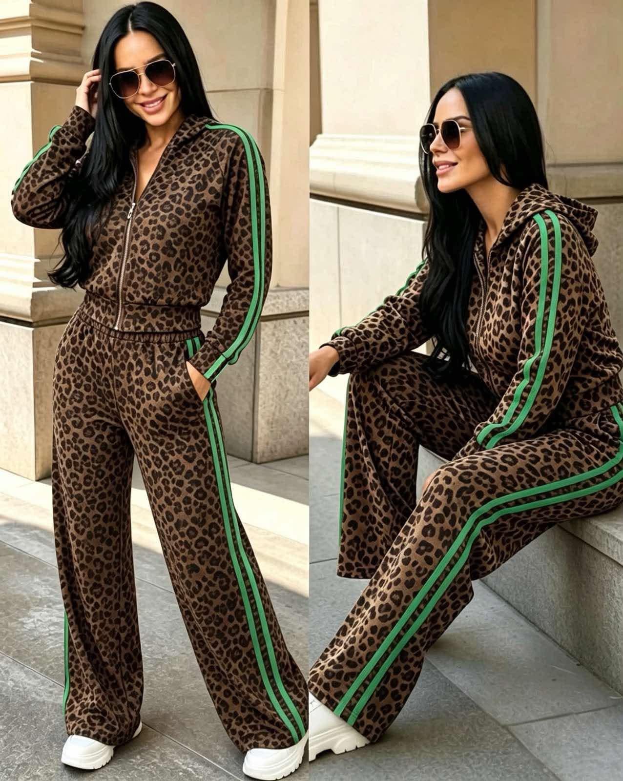 Γυναικείο Σετ Φόρμας Animal Print με Ζακέτα & Παντελόνι – Casual Chic Σετ
