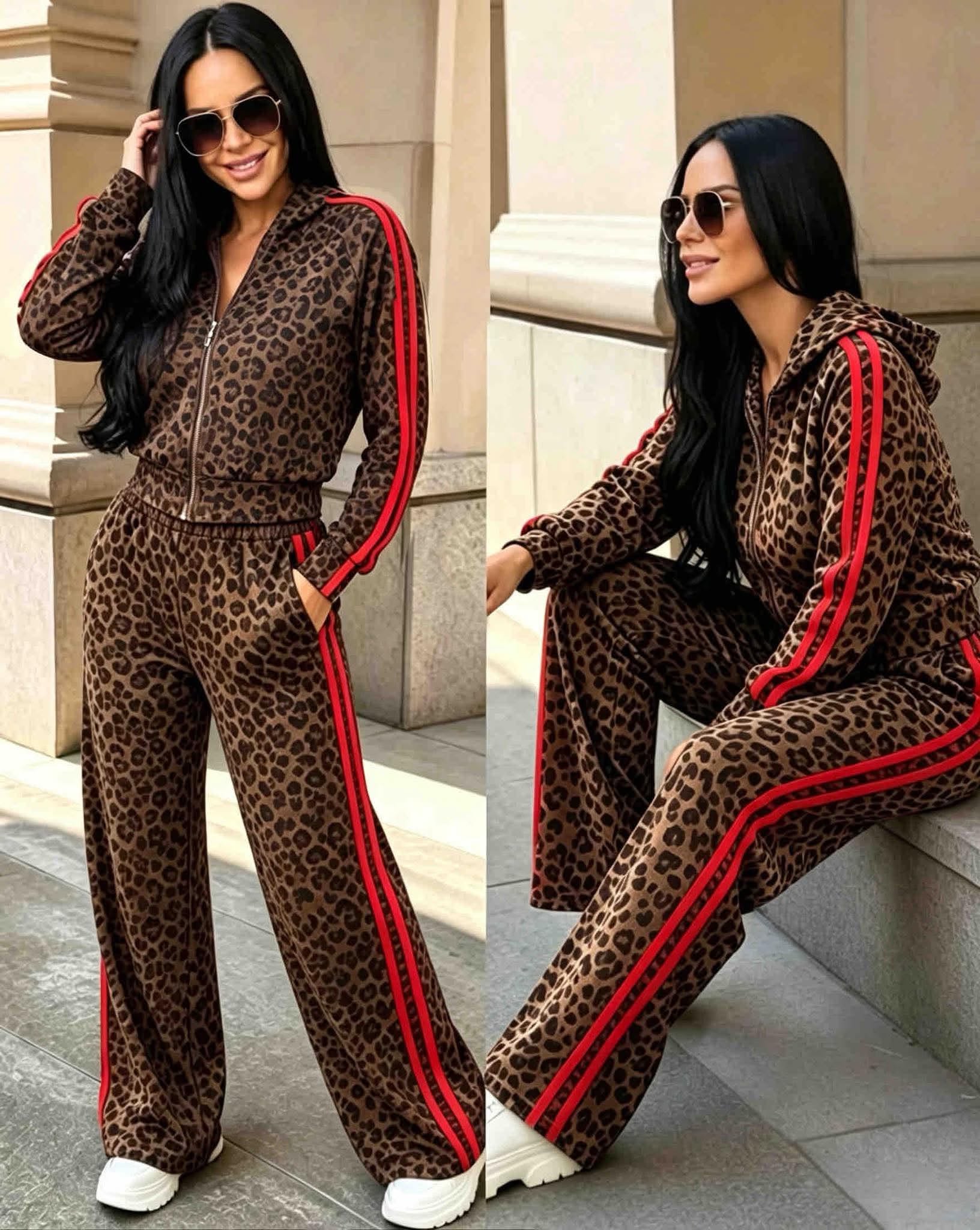 Γυναικείο Σετ Φόρμας Animal Print με Ζακέτα & Παντελόνι – Casual Chic Σετ