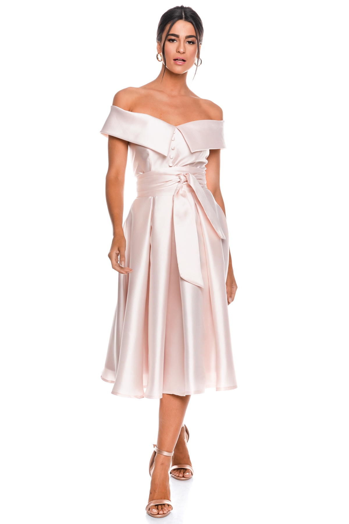 Μίντι 50s Κλος Φόρεμα Bardot Ώμοι &amp; Γιακάς